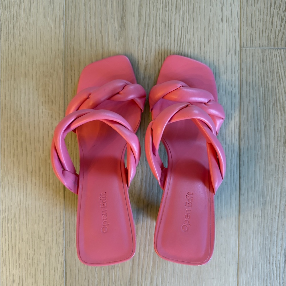 Open Edit Pink Braided Mules –Women’s Size 8 –Barely Worn –Trendy Chunky Heel